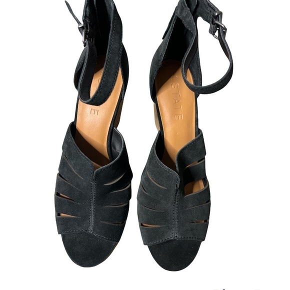 1. State Womans Nallay High Heel Ankle Strap Sandal Black Suede Cushion Size 10 - Picture 3 of 4